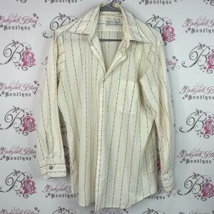 BayCrest button up vintage retro two way cuff Men's Cream Striped Casual Shirt